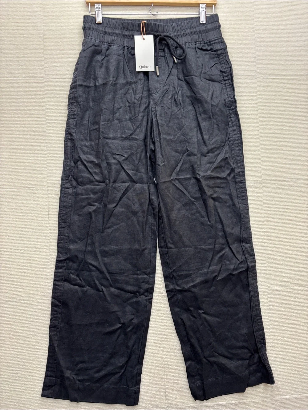 New Quince | medium Black Linen Drawstring pants wide leg